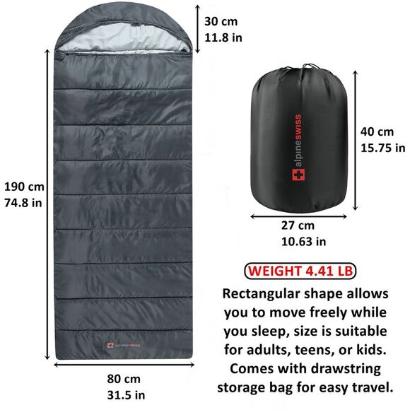 Alpine Swiss Sleeping Bag Adult Waterproof All Season Camping Backpacking Hiking - Picture 2 of 6